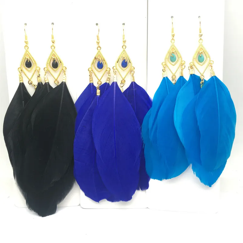 Ms Betti Vintage long feather earring for fahion women 2020 jewelry gift wholesale 6 pairs/lot | Dangle Earrings