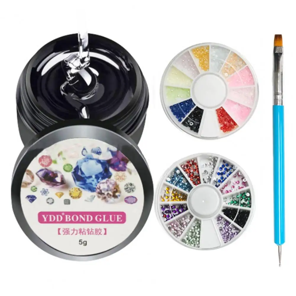 

1Set Nail Glue Long Lasting Highly Viscous Flat Head Brush Rhinestone Glue for Photography