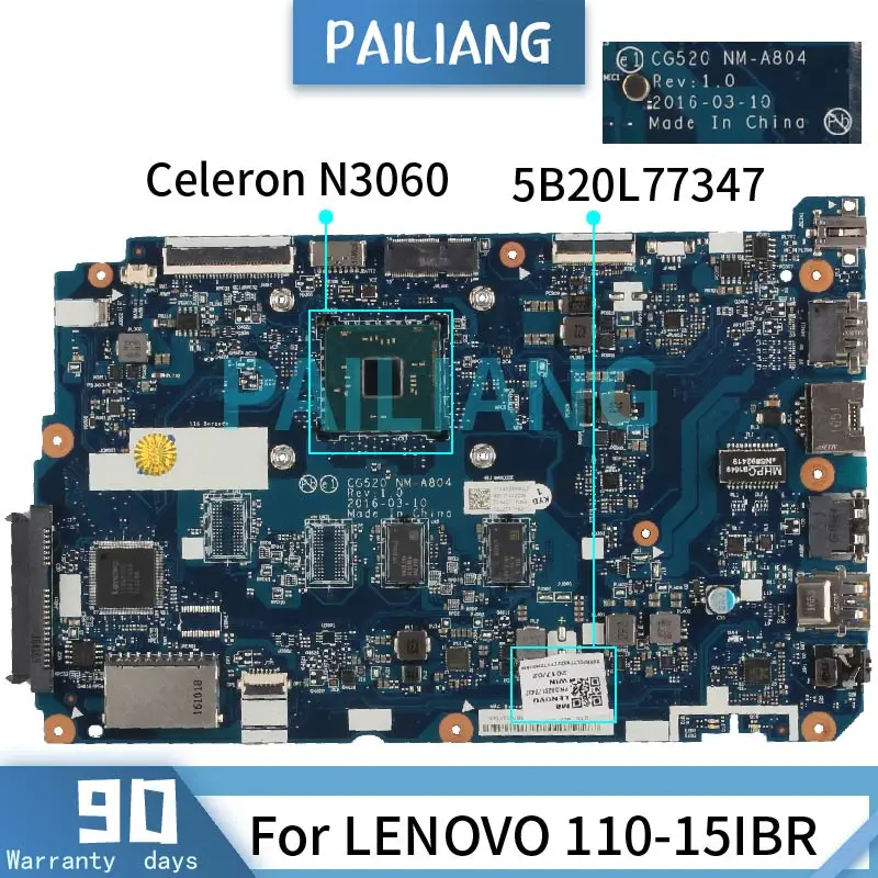 Placa-mãe para Lenovo Placa-mãe Testado ok Ideapad 110-15ibr Celeron N3060 5b20l77347 Nm-a804 Sr2kn Ddr3