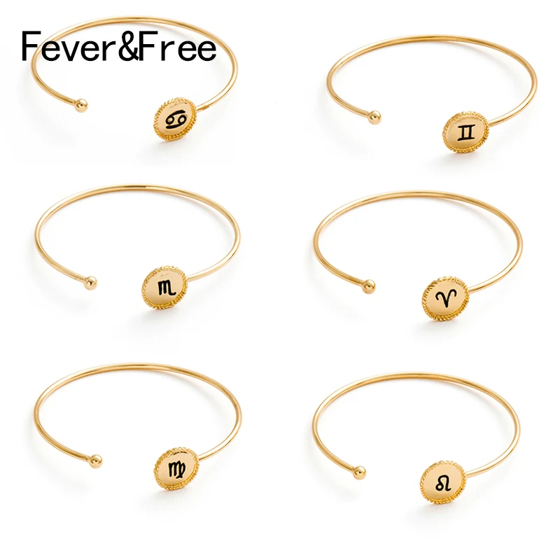 Fever & Free Новое прибытие изящный 12 Созвездие зодиака браслет Открытый манжет