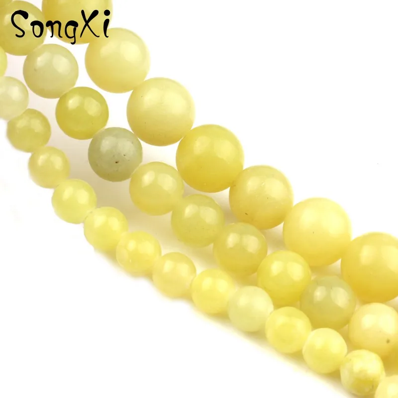 Natural Lemon Jades Stone Round Loose Beads For Jewelry Making 4 6 8 10 12mm Diy Charm Bracelet Necklace Accessories 15 Inch | Украшения и