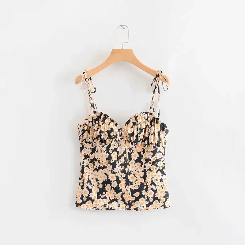 Boho crop top women summer spaghetti strap sexy tops bohemian floral print cropped shirt korean women clothes 2019