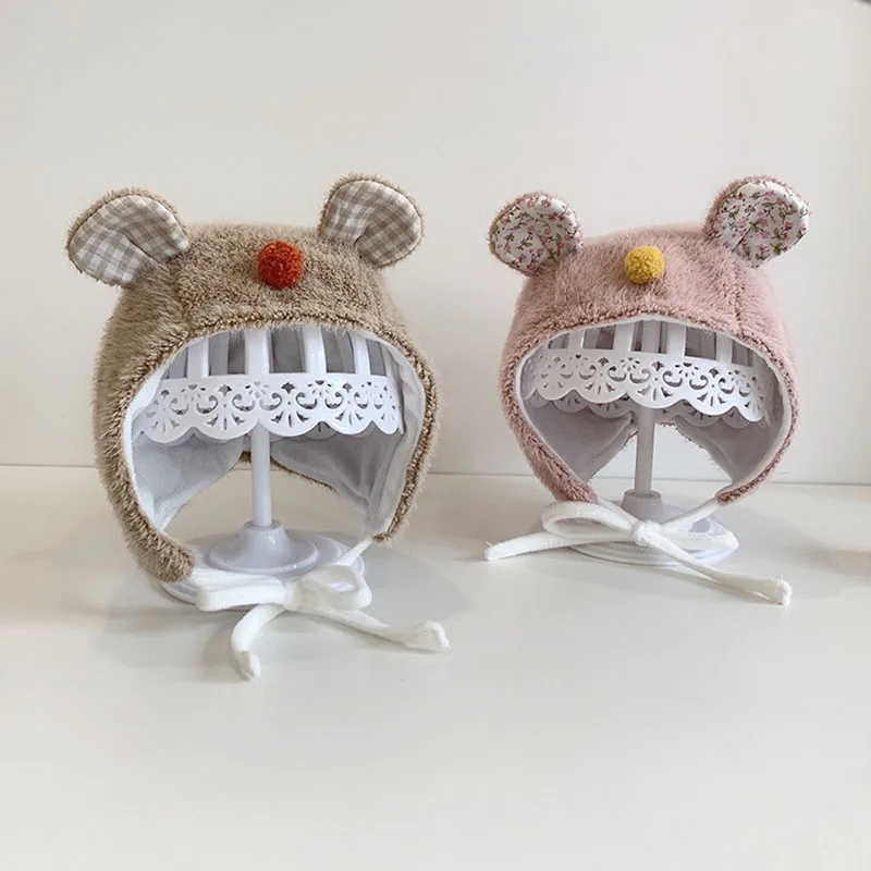 

Autumn Winter Warm Soft Plush Baby Hat Cartoon Bear Ear Pompom Kids Bonnet Hat Ear Protection Baby Boy Girl Beanie Hat