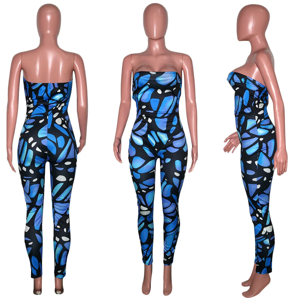 

Fashion Women's Jumpsuit New Summer Hot Sale Casual Pullover Tube Top Printing Tight Jumpsuit Foot Pants Hollow Out Donsignet