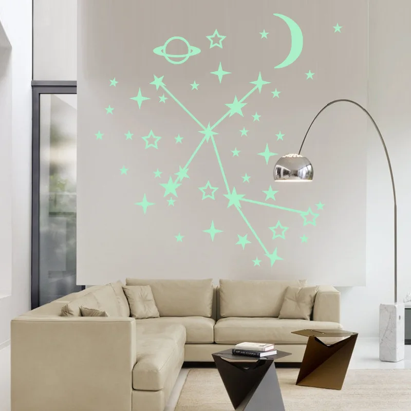 Светящиеся звезды и луна космический корабль флуоресцентные наклейки детская