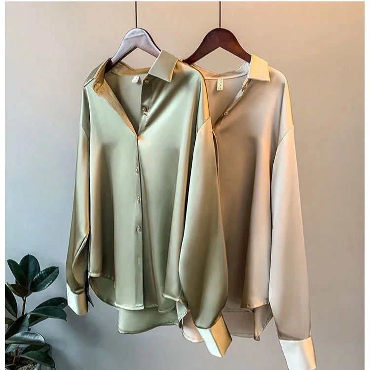 

2021 Hot Lady Korean Large Big Add Size Fat Women Clothes Long Sleeve Loose Tops Silk Thin Section Shirt For Women Fashion