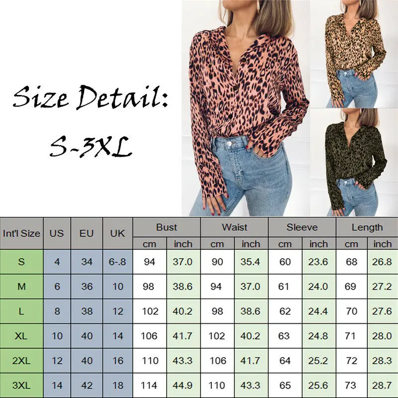 

Women Autumn Brief Pattern Long Sleeve Vneck Leopard Print Loose Tops OL Ladies Casual Button Blouse