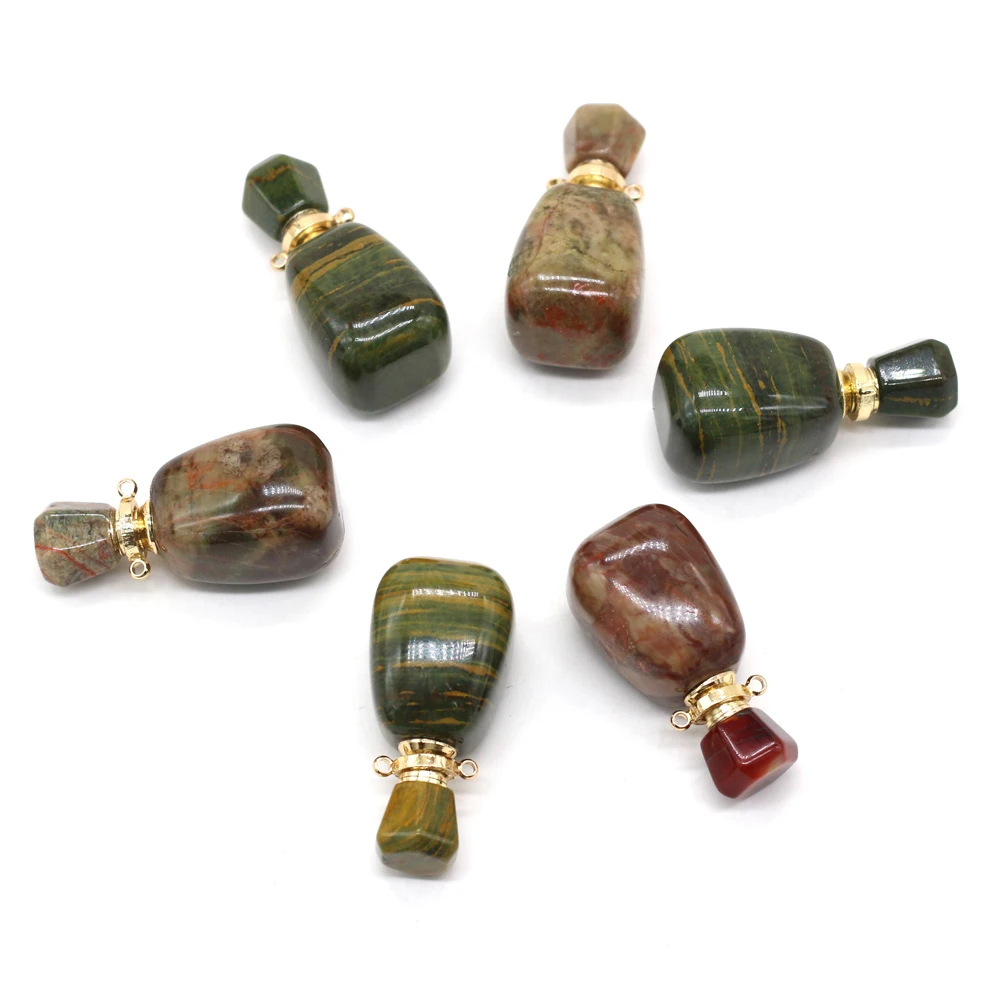 

Natural Stone Perfume Bottle Pendant 17x35mm Dialogite Jade Marine Tourmaline Charm for Jewelry Making DIY Necklace Accessories