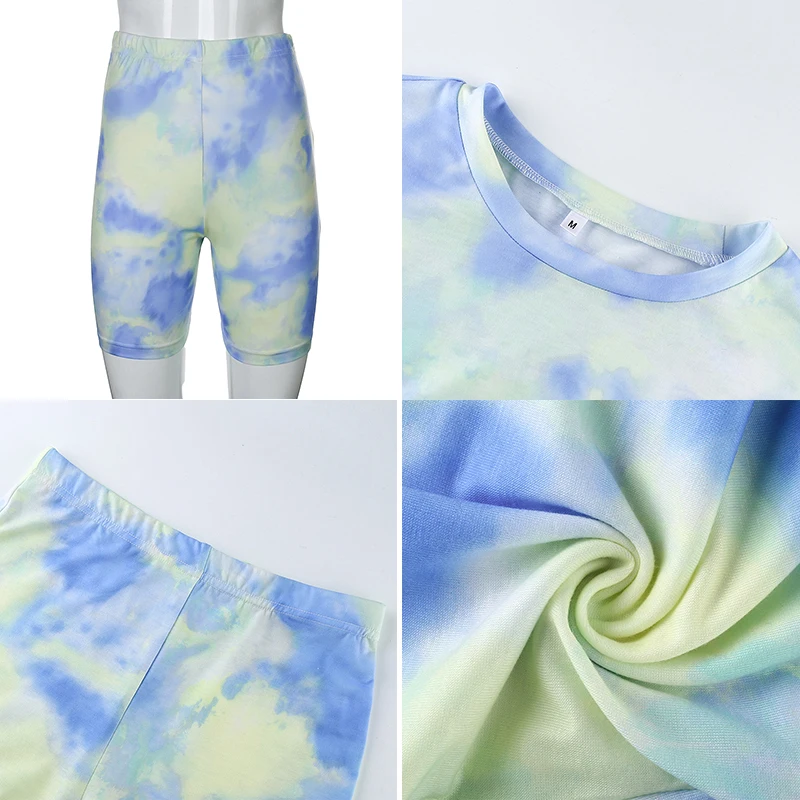 

Casual Tie Dye Two Piece Set Women Tracksuit Fashion Summer Top and Biker Shorts Matching Sets Outfits Sportswear New