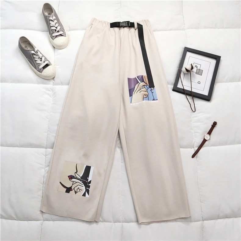 

Winter Woolen Wide Leg Pants Women's Casual Thicken High Waist Large Size Pants Women Loose Straight Harajuku Pants