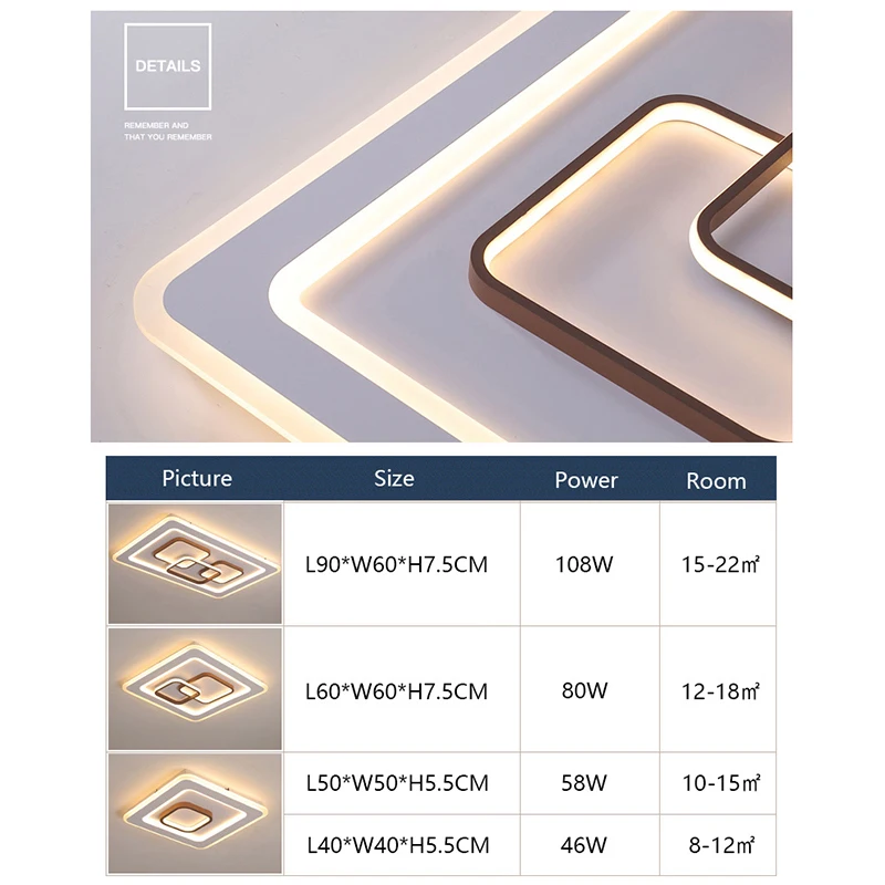 Квадратный/прямоугольный современный светодиодный потолочный светильник для