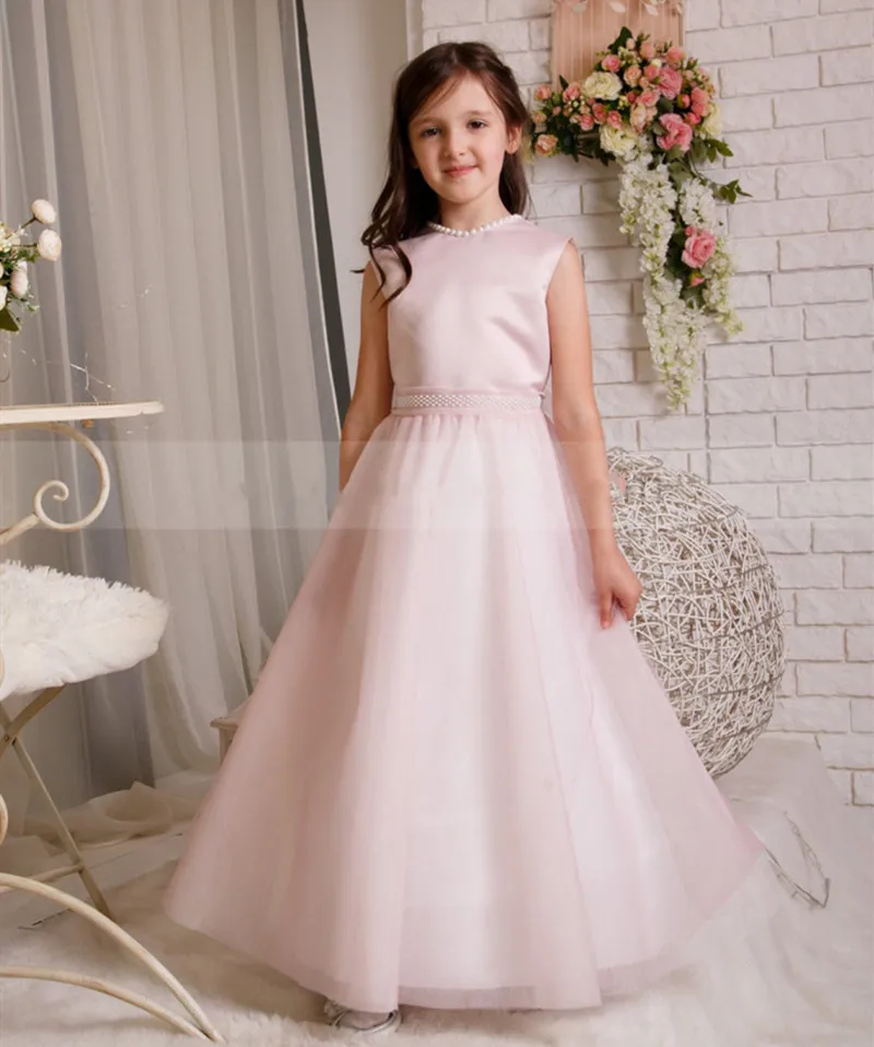 

Женское атласное платье до щиколотки, розовое платье с жемчужинами и воротником-стойкой, платье с цветочным узором для свадьбы, детского дн...