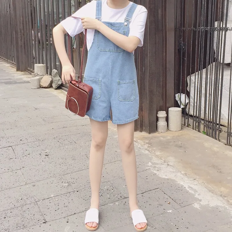 

Rompers Women Korean Style 2020 Loose Slim Students Romper Womens Denim Casual High Quality Pockets Retro Harajuku Daily Chic