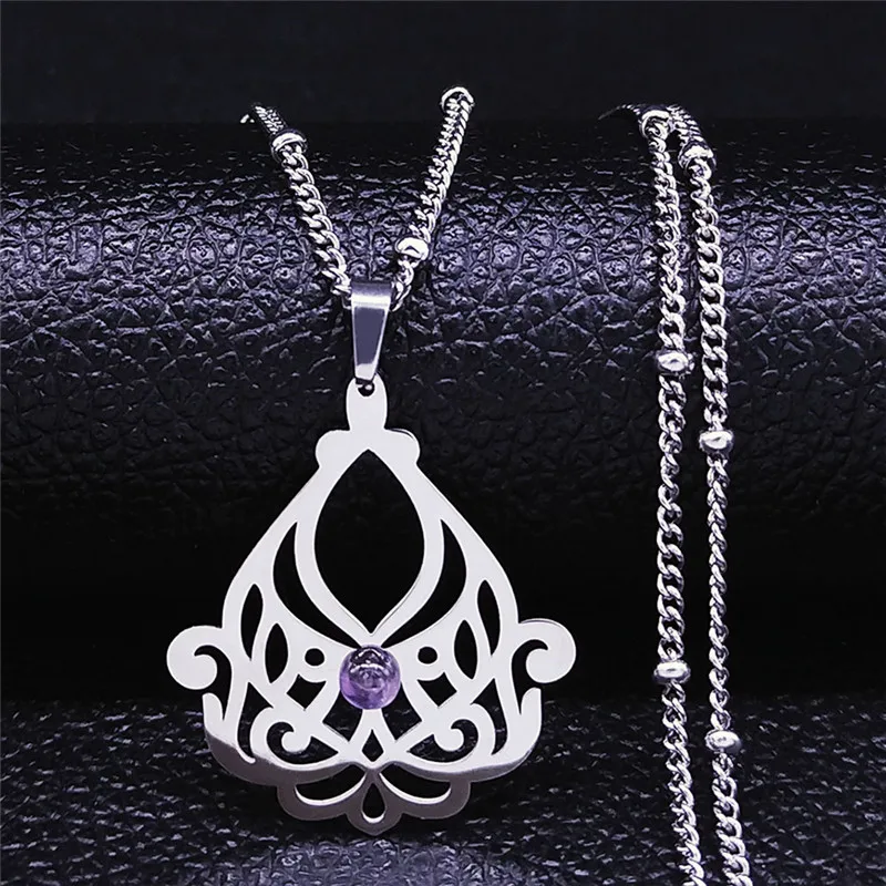 

2021 Irish Knot Flower Purple Crystal Stainless Steel Statement Necklace Women/Men Silver Color Jewelry colgante mujer NXS05