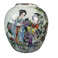 chinese old porcelain pastel jar with portrait of lady painting jar pattern storage tank