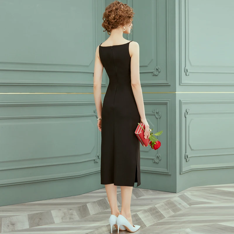 

Summer New Fashion Designers Women Sleeveless Solid Midi Party Dress Women Elegant Office Lady Workwear Straight Vestidos