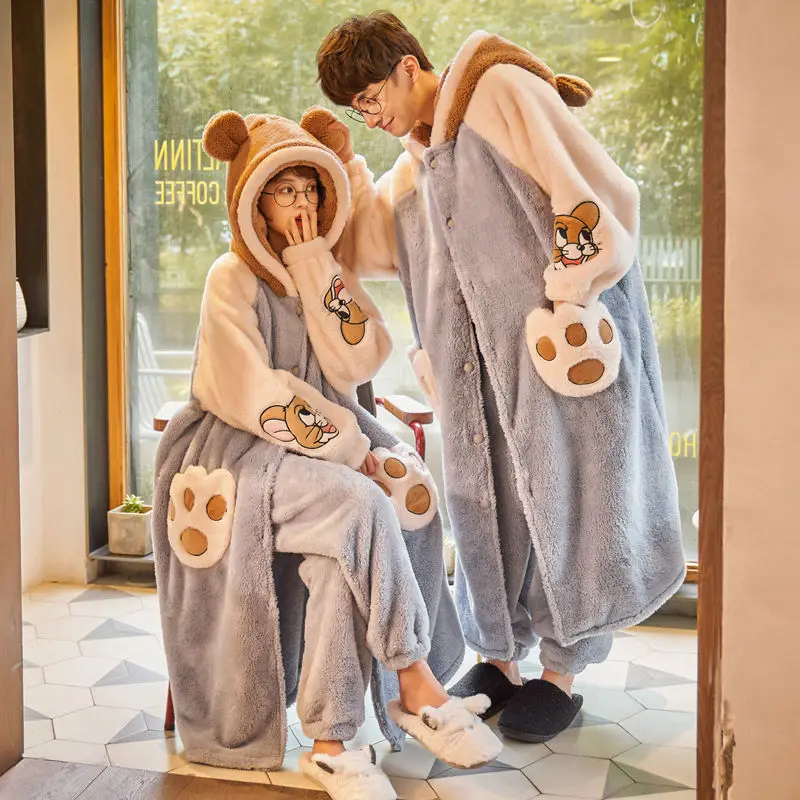 Couple Pajamas Women's Autumn and Winter Coral Velvet Thickened Velvet New Can Be Worn Outside Men Facecloth Home Wear Set