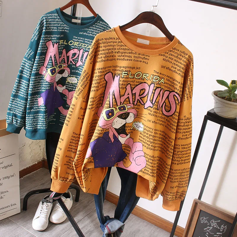 

Spring New Korean Style Cotton Large Size Top Loose Mid-Length Student Pullover Coat Fashion Sweatshirt Women