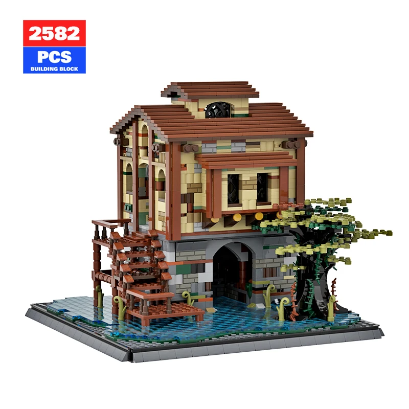 

MOC Ideas Creative Architecture Swamp Hideout Marsh Cabin Modular House Building Blocks collect Toys for Children Kid Xmas Gifts