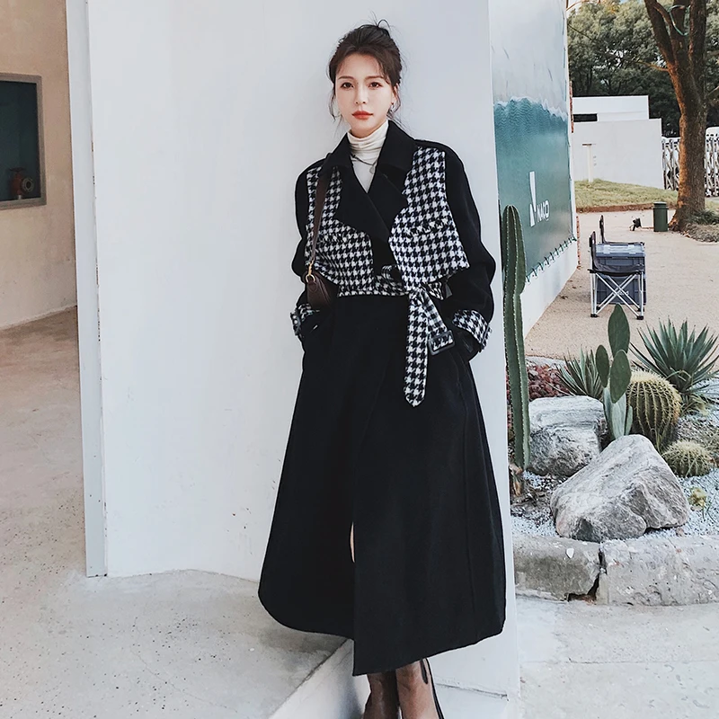 

Женская Зимняя шерстяная куртка, корейская мода, Свободное пальто, женская классическая клетчатая строчка, темпераментное качество, новая ...