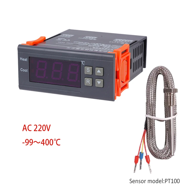 Digital Temperature Controller -99~400 degree PT100 M8 Probe Thermocouple Sensor Embedded Thermostat 220V Heating Cooling Switch