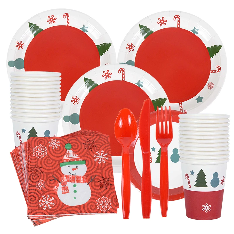 

Christmas Party Disposable Tableware Set Christmas Birthday Paper Cup Plate Table Paper Props Xmas Decoration New Year Gift