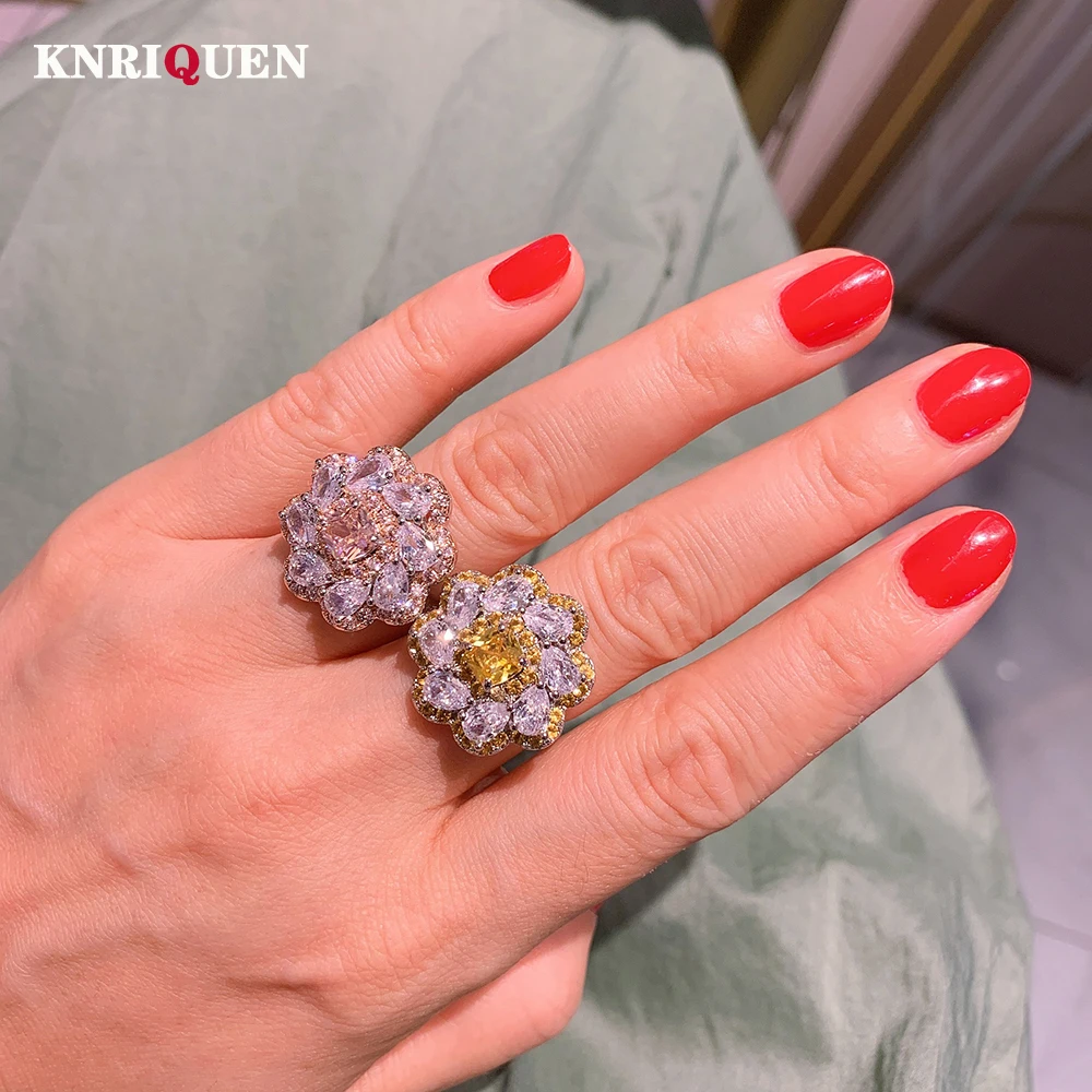 

2021 New Arrival Topaz Pink Quartz Gemstone Flower Shape Rings Lab Diamond Wedding Engagement Fine Jewelry Anniversary Wholesale