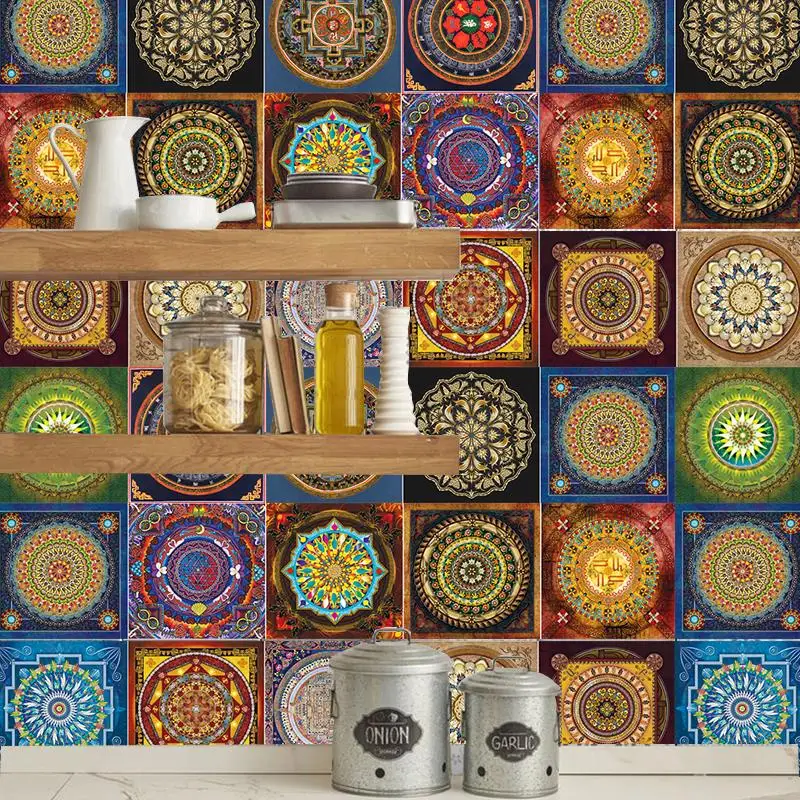 Стикеры для мозаичной плитки в стиле мандалы гостиной кухни ретро 3D водостойкая