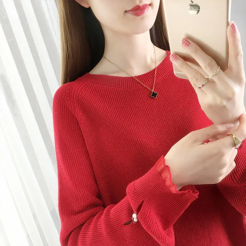 

19833 (3 rooms 8 rows 6 middle) real shot Round Neck Lace sleeve nail bead Pullover Sweater 47