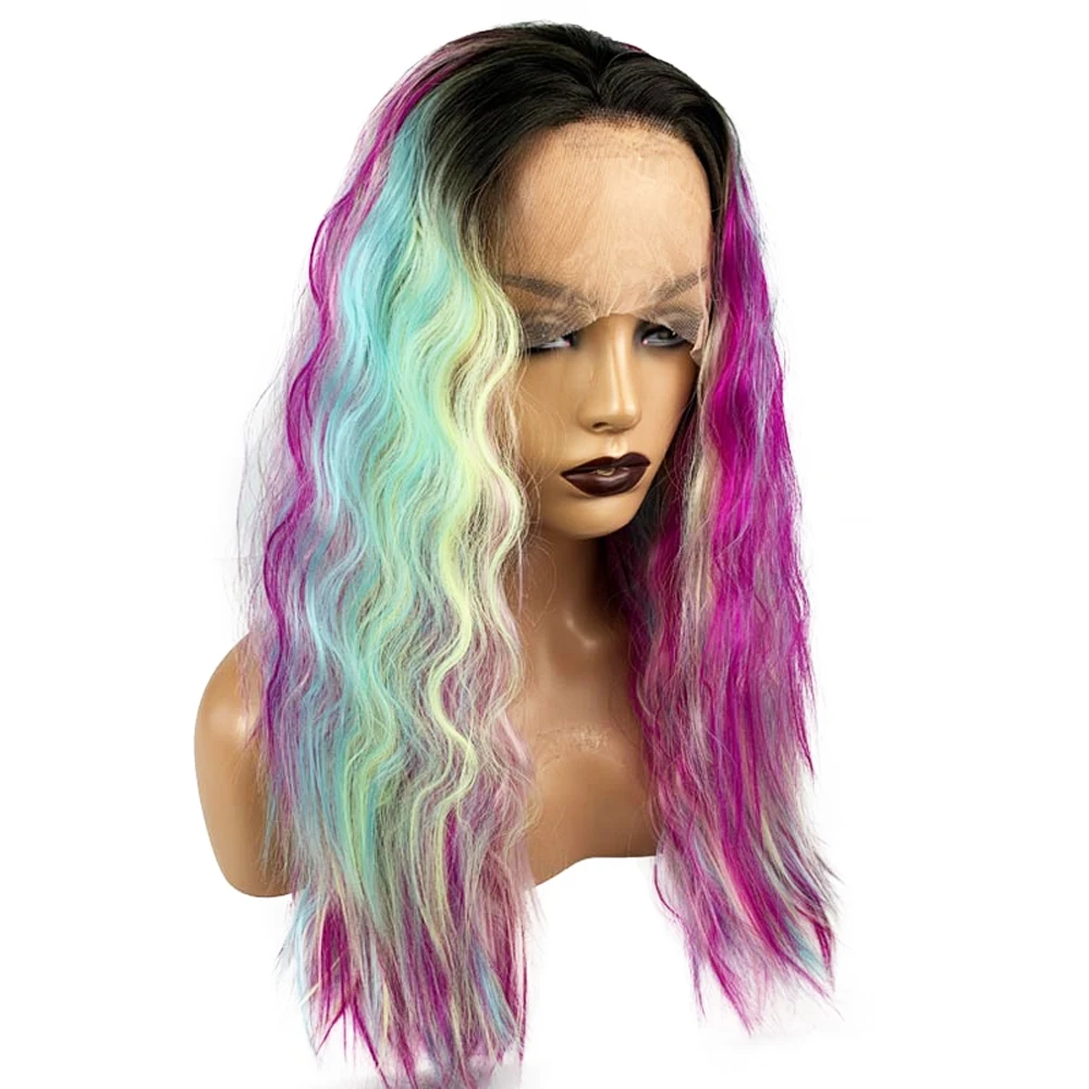 24inch Long Hair Mixed Color Wig Synthetic Lace Front Wig Pre Plucked Glueless Wig for Cosplay Lace Frontal Wigs For Black Women