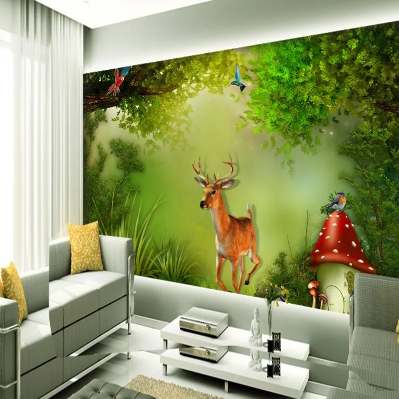 

Dropship Custom Jungle Wallpaper Fantasy Forest Elk Wall Painting Wallpaper Kids Living Room Papel Mural Wallpapers Home Decor