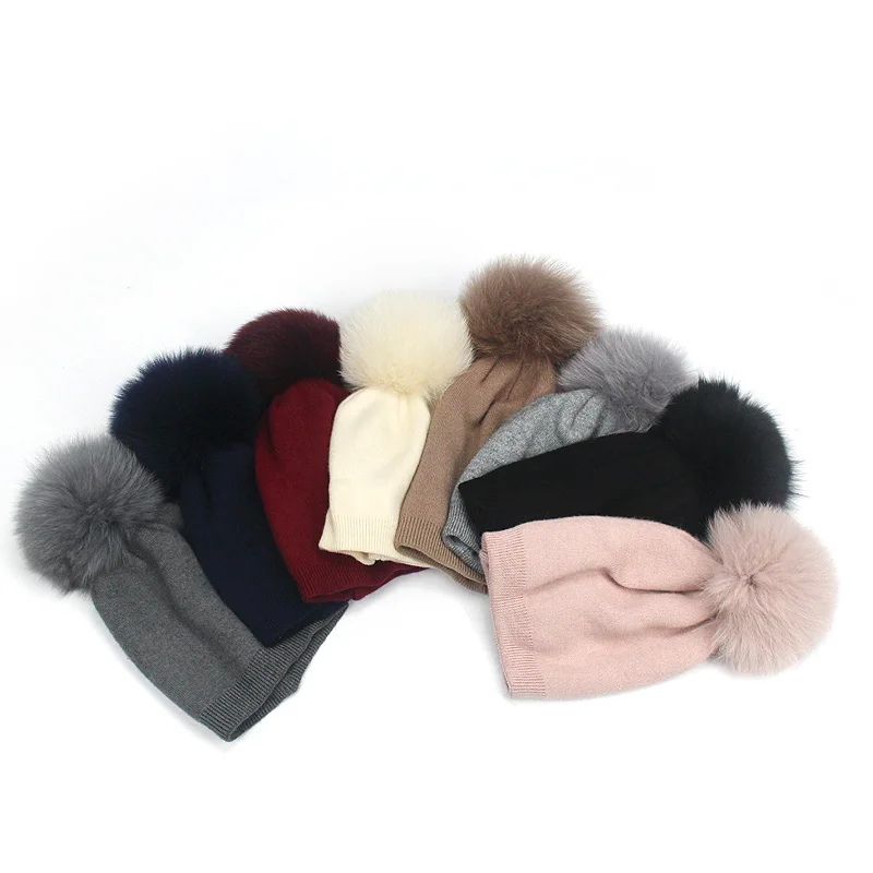 Женская зимняя шапка с помпоном из натурального Лисьего меха Повседневные шапки