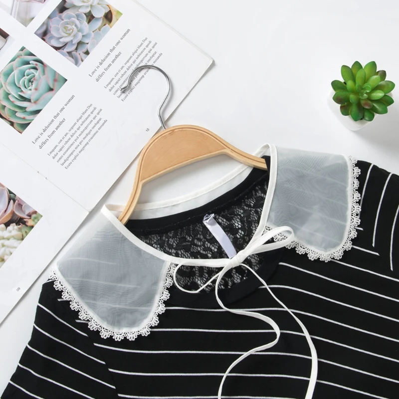 

Women Lace-Up False Fake Collar Hollow Out Jacquard Petal Shawl Necklace Capelet 40JF