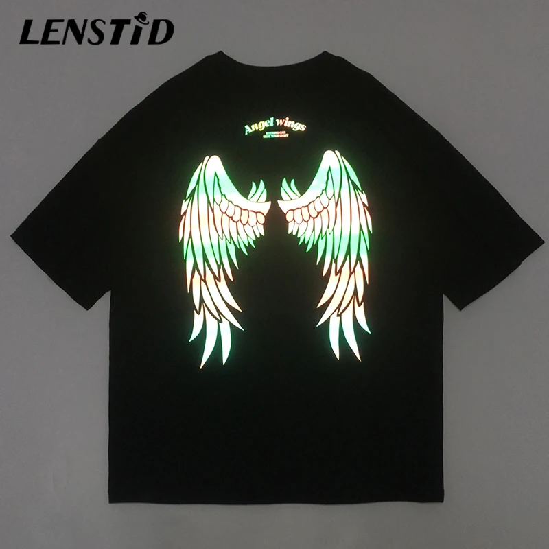 Мужская футболка в стиле хип-хоп LENSTID с радужными отражающими крыльями ангела
