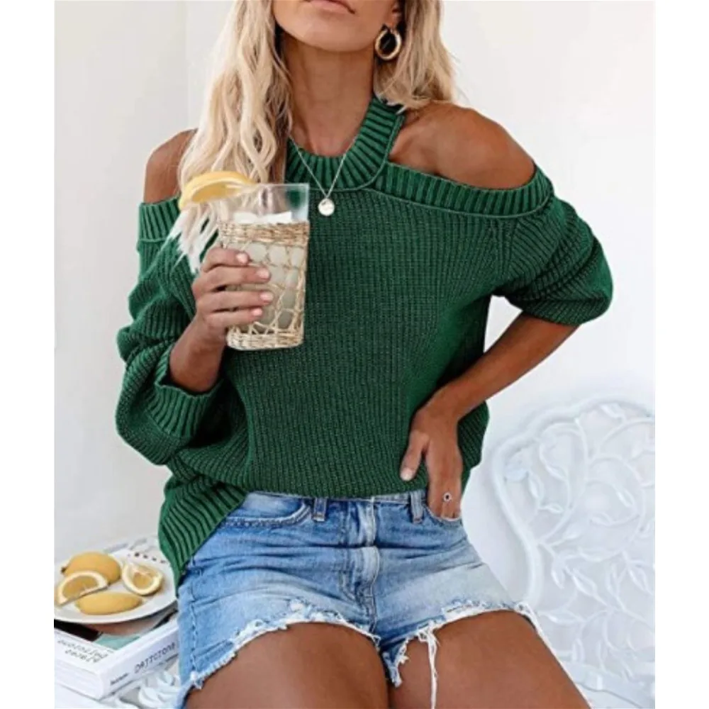 Женские свитера свитер с вырезами на плечах топ Свободный пуловер женские зимние