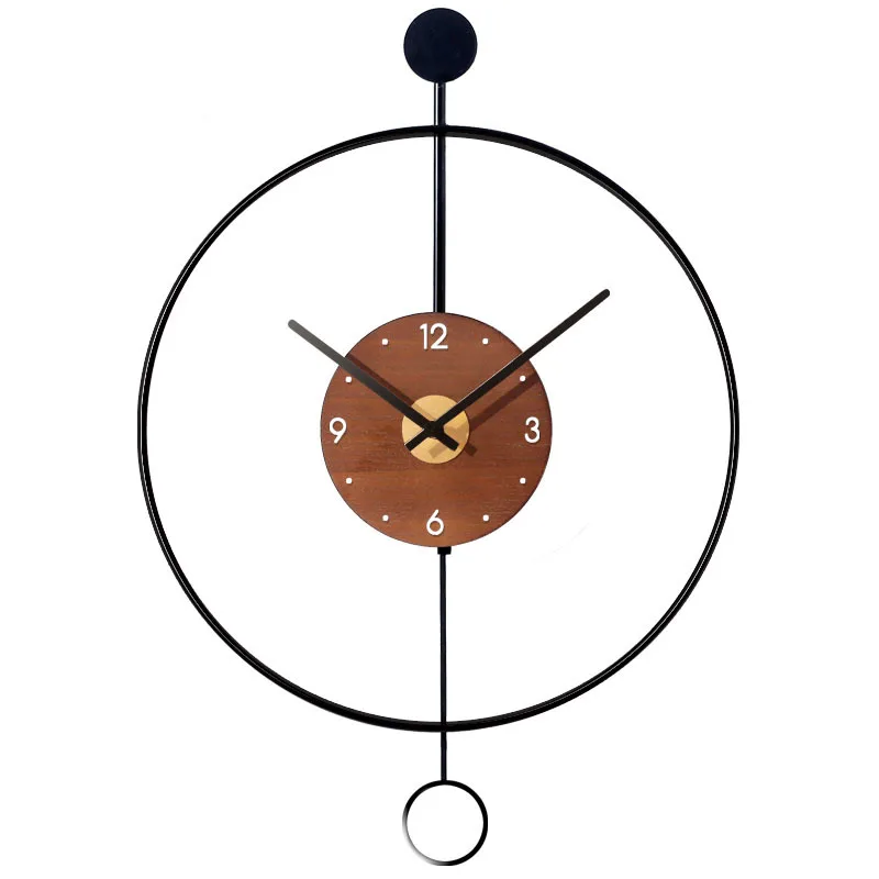 

Minimalist Silent Clock Wall Digital Clock Golden Metal Hang with Pendulum Timepiece Wall Decorations Living Room Wall Ornament
