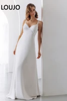 luojo elegant lace spaghetti strap wedding dresses simple backless floor length bridal gowns v neck white satin dress custom mad