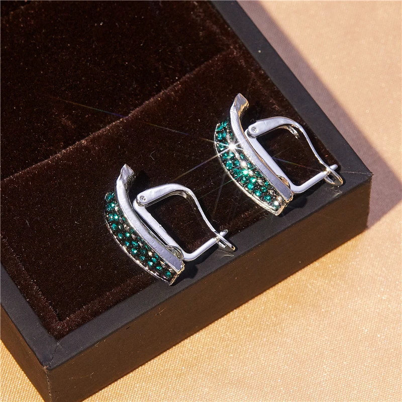 

New Fashion Popular Exquisite Round Green Zircon Earrings Women Elegant Romantic Banquet Accessories Gifts Wholesale