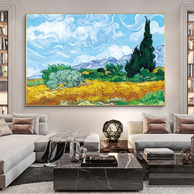 

Van Gogh Wheatfield with Cypress Oil Paintings Print on Canvas Art Posters and Prints Impressionist Art Pictures Home Wall Decor