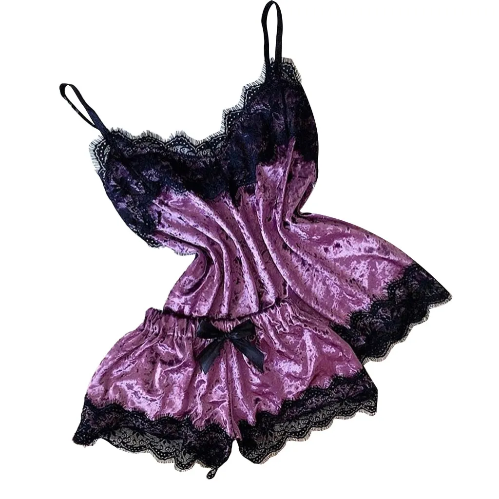 

Erotic Underwear New Women Sexy Lingerie Camisole Bow Shorts V-neck Tops Solid Color Velvet Pajamas Bodysuit Porno Lingerie