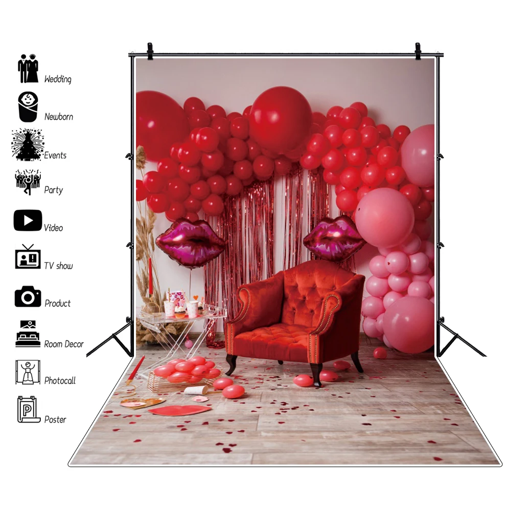 

Yeele Red Kiss Ballon Ribbon SofaFloor Photography Backdrop Photographic Studio Photo Photocall Background Decorations Prop
