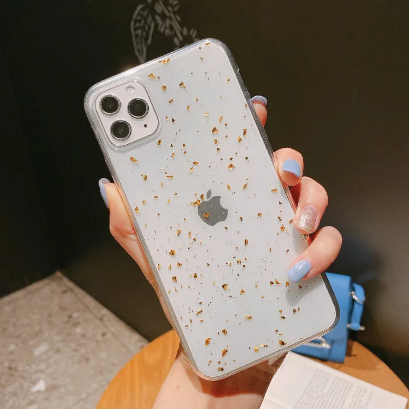 

Transparent Epoxy Gold Foil Phone Case is suitable for iPhone11 12Pro Max mini X XR XSMax8 7PluS anti-drop protective back cover