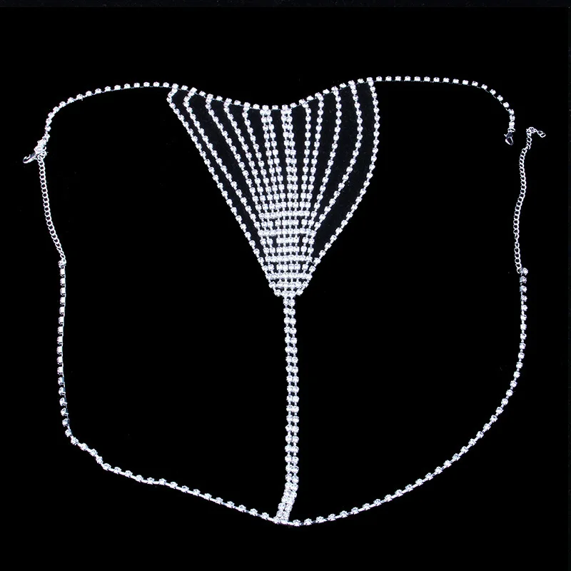 European and American Sexy Waist Chain T-Back Women's Bikini-Style Rhinestone Tassel Light Diamond Underwear Body Chains