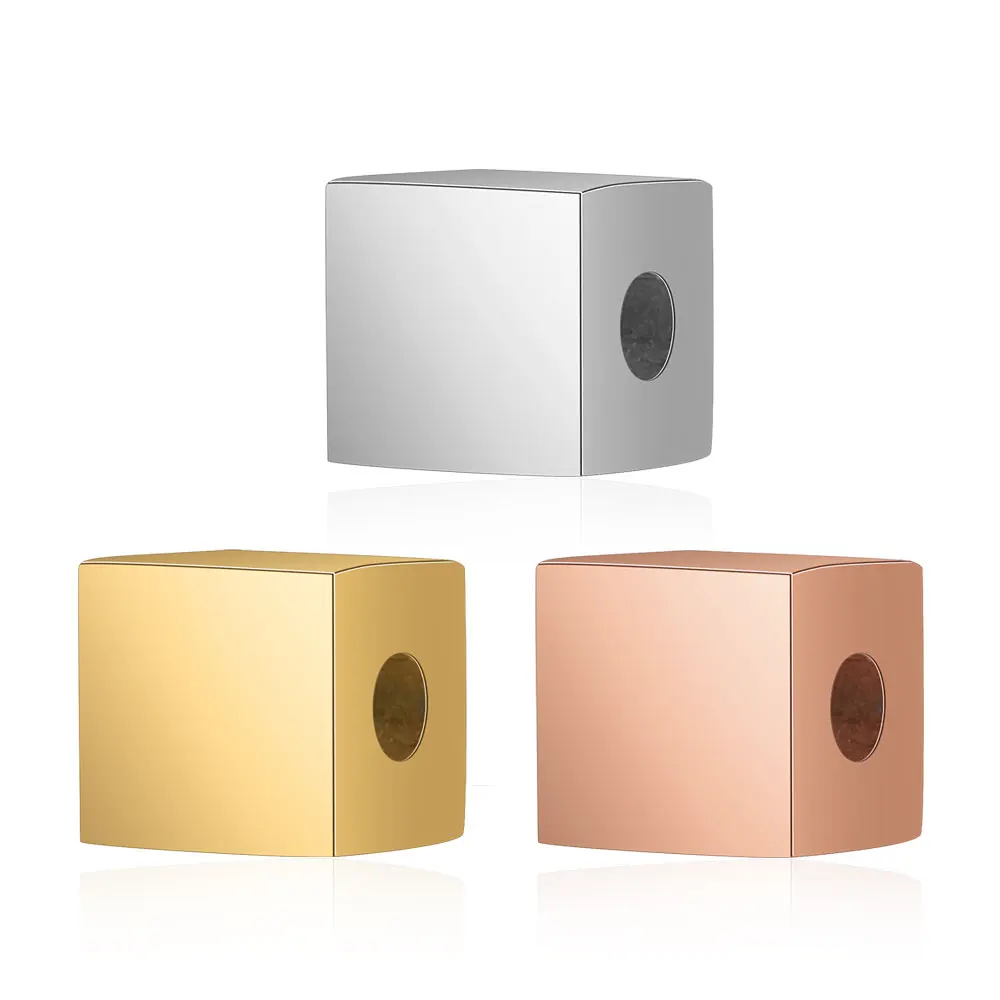 Зеркальные полированные Квадратные бусины 3 шт./лот из нержавеющей стали 100%