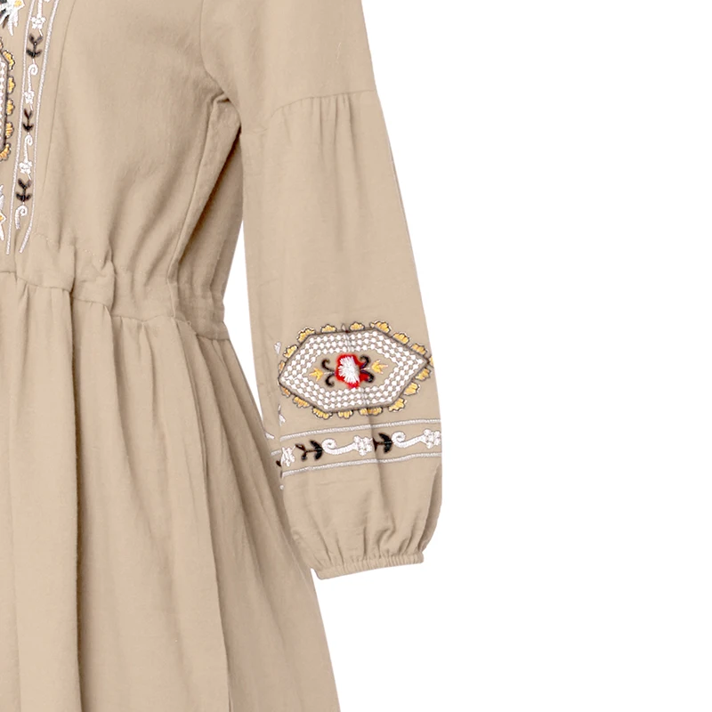 Женское свободное платье с вышивкой Повседневный Сарафан средней длины из