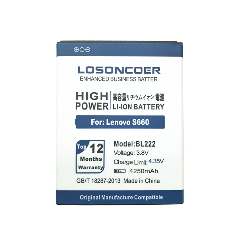 LOSONCOER 4250 мАч BL222 Высококачественный аккумулятор для lenovo S660 S668T S 660 668T сменный литий-ионный аккумулятор для телефона