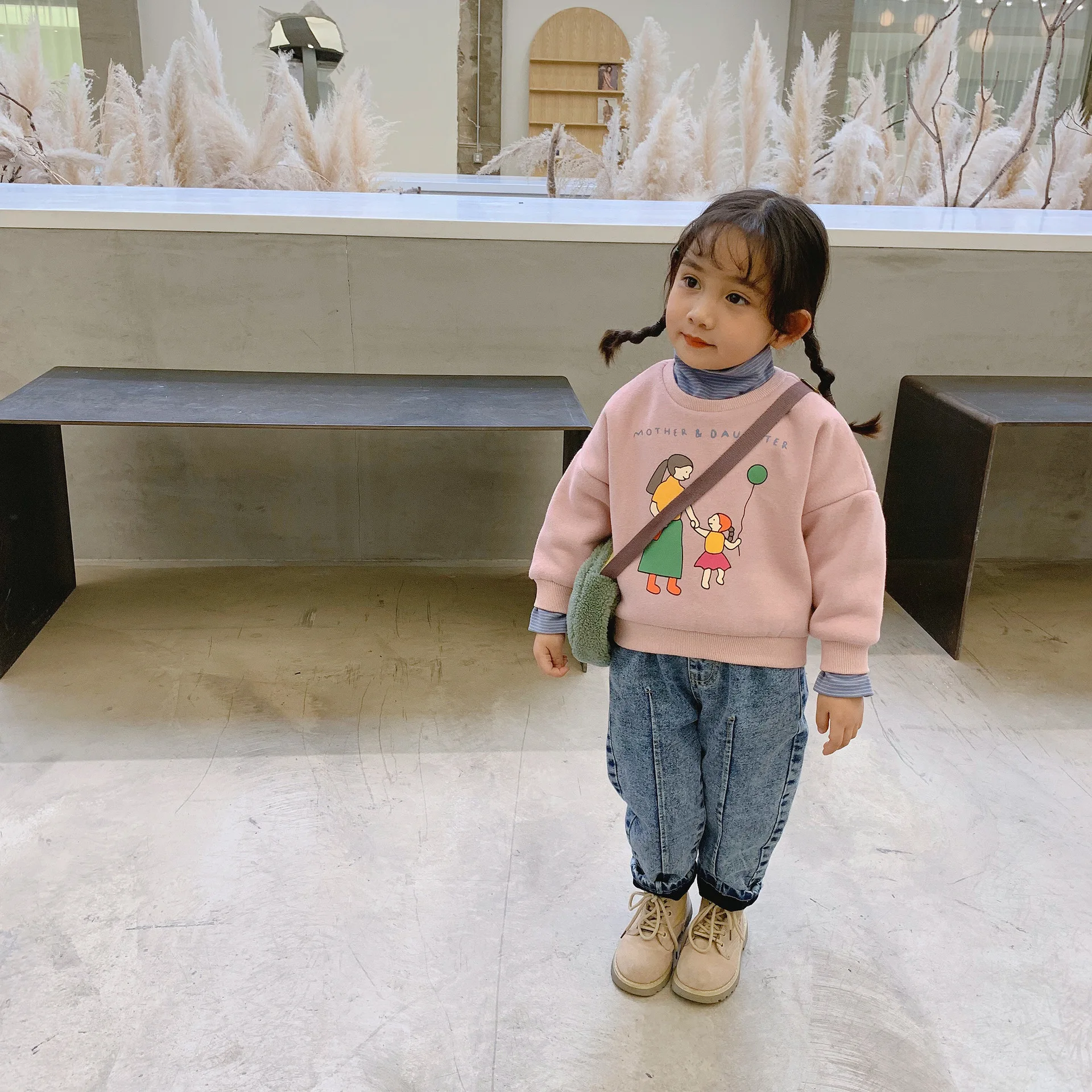 Хлопковая толстовка с капюшоном в полоску надписью Корейском стиле | Мать и