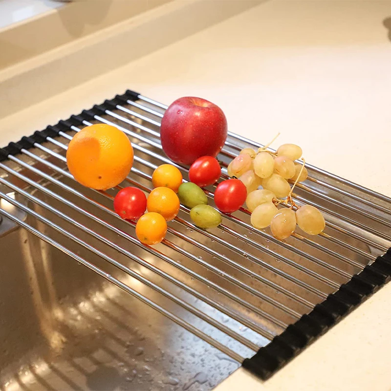 Roll Up Dish Drying Rack Drainer Shelf Foldable Over Sink Kitchen Organizer Fruit Mat Portable Storage Holder | Дом и сад
