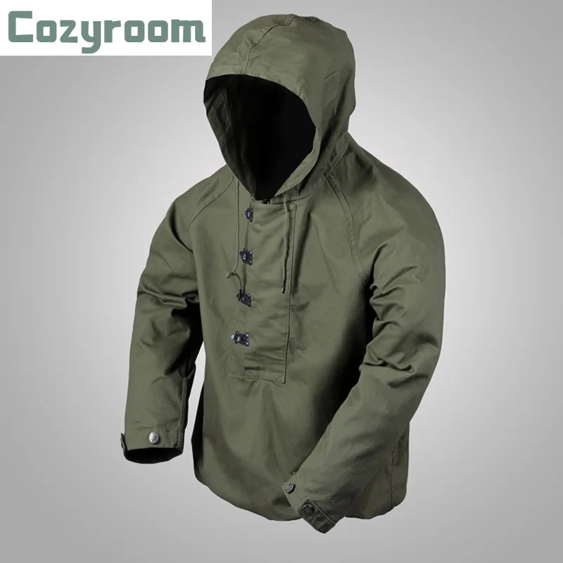 

Cozyroom USN Wet Weather Parka Navy WW2 Deck Suit Military Mens Hood Cotton Jackets Vintage Coat