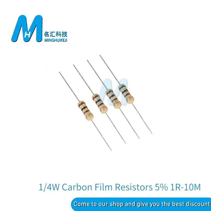 

100PCS 1/4W Carbon Film Resistors 5% 1R-10M 10R 47R 100R 220R 470R 1K 10K 4K7 100K 560K 1M 3M3 ohm Color Ring Resistance